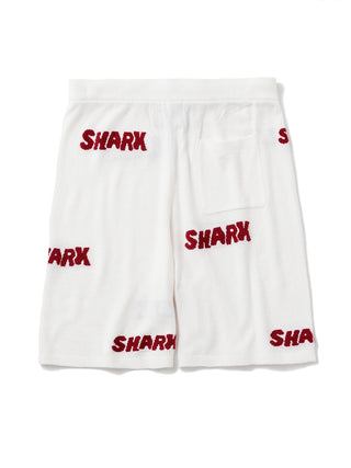 COOL SHARK logo jacquard men's lounge shorts in white with bold red lettering for a stylish summer lounging experience.