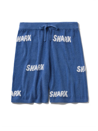 COOL SHARK Logo Jacquard Men's Lounge Shorts in blue with bold shark lettering, ideal for summer comfort and style. By Gelato Pique USA.