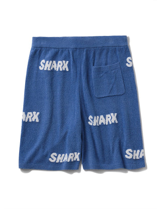 COOL SHARK Logo Jacquard Men's Lounge Shorts in blue with bold shark lettering and jacquard texture, perfect for summer comfort.