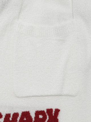 Close-up of COOL SHARK Logo Jacquard Men's Lounge Shorts with red SHARK lettering and visible fabric texture.