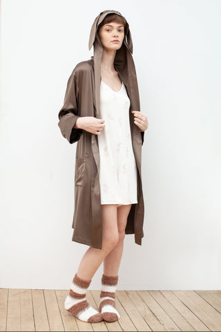 Bunny Long Satin Robe, womens Loungewear Hoodies in brown to Gelato Pique USA