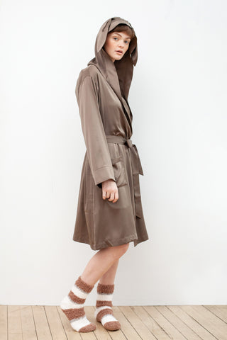 Bunny Long Satin Robe, womens Loungewear Hoodies in brown to Gelato Pique USA