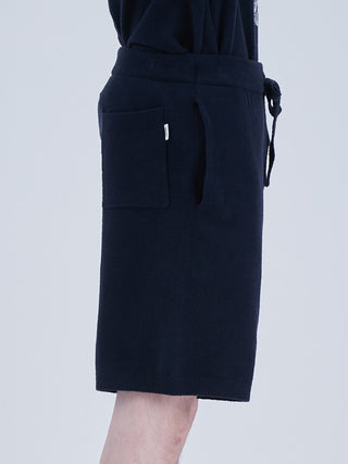 Side view of Airmoco Jacquard Men's Lounge Shorts in black, showcasing pocket and drawstring features for ultimate comfort.