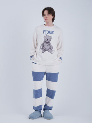 Model wearing Baby Moco Men's Long Lounge Pants with Gelato Pique bear motif, featuring luxurious comfort and style.