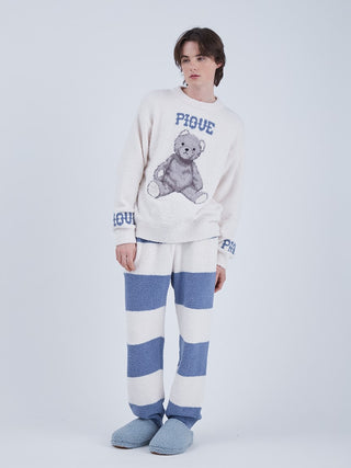 Baby Moco Men's Long Lounge Pants in blue and cream stripes, featuring Gelato Pique HOMME bear motif for cozy comfort and style.