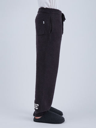 Side view of Baby Moco Men’s Long Lounge Pants in dark color showcasing luxurious 'Babymoco' material.
