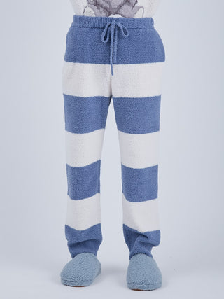Men’s striped blue and white long lounge pants in luxurious Baby Moco material, designed for comfort by Gelato Pique HOMME.