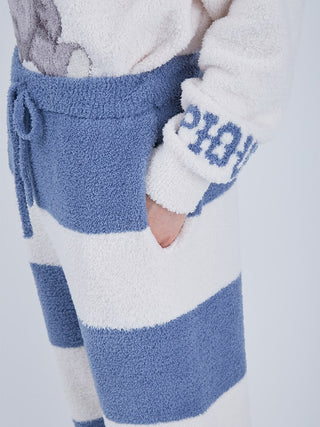 Luxurious Baby Moco Men's Long Lounge Pants with blue and white stripes, crafted from exclusive Babymoco material for warmth and style.