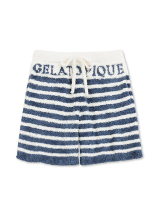 Towel Moco Marine Men's Fluffy Lounge Shorts with jacquard logo, blue and white stripes, perfect for spring and summer relaxation.