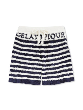 Towel Moco Marine Men's Fluffy Lounge Shorts with jacquard logo, navy and white stripes for spring-summer relaxation