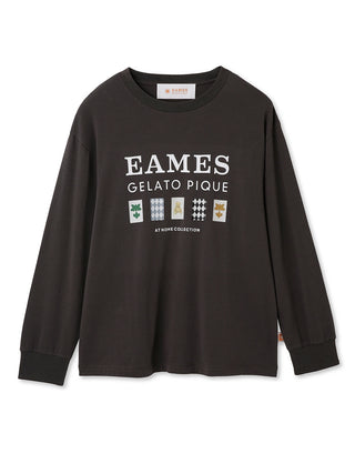EAMES Gelato Pique Men's Long Sleeve Tee with mid-century House of Cards design, black color, featuring original bear logo.