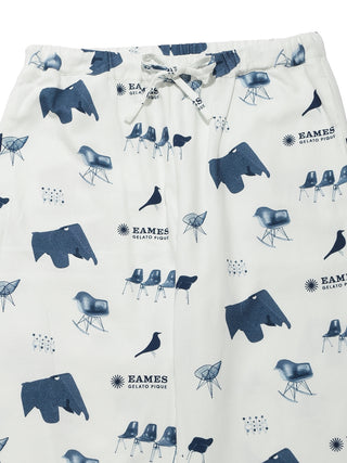EAMES Chair Motif Men's Lounging Pajamas with Mid-Century Prints, made from 100% recycled cotton, featuring Navy and Orange designs.