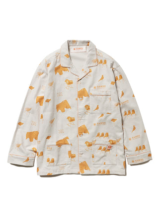 EAMES Chair Motif Men's Pajama Shirt with mid-century design and piping, featuring iconic Eames chair print, 100% cotton comfort.