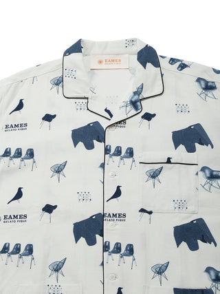 EAMES Chair Motif Men's Pajama Shirt with mid-century design and piping, featuring iconic chair print by GELATO PIQUE.