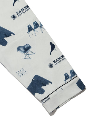 EAMES Chair Motif Men's Pajama Shirt sleeve detail with mid-century modern print and piping design, by Gelato Pique and EAMES.