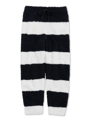 Sustainable men's pajama pants with black and white stripes, made from eco-friendly fluffy fabric, featuring ribbed hem and pockets.