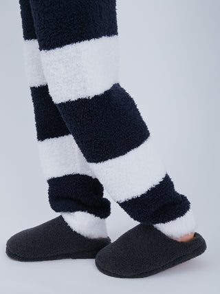 Sustainable double striped men's fluffy pajama pants in navy and white, featuring eco-friendly recycled fabric and plush comfort.