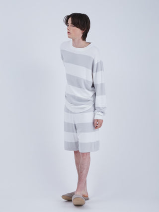 Men's Smoothie 2 Stripe Lounge Shorts in white and grey, perfect for spring lounging. Crafted from smooth fabric for comfort and style.