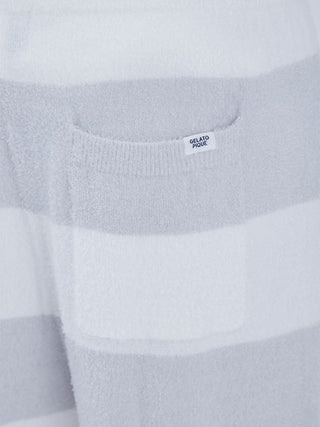 Close-up of Men's Smoothie 2 Stripe Lounge Shorts pocket, showcasing the light gray and white striped smooth fabric.