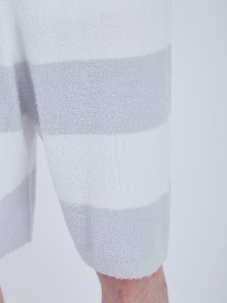 Close-up of Men's Smoothie 2 Stripe Lounge Shorts featuring soft white and gray stripes, perfect for luxurious spring lounging.