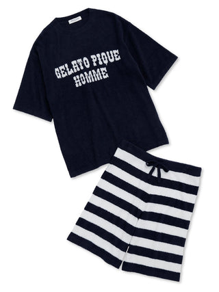 Smoothie Logo Men's Loungewear Set with Black Tee and Striped Shorts