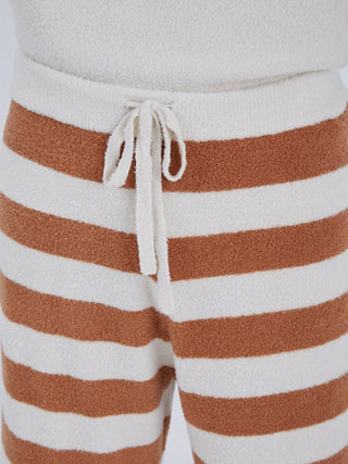 Striped Smoothie Logo Men's Loungewear Shorts in Brown and White, Soft and Comfortable for Summer Wear.