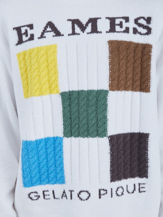 EAMES Air Moco Logo Men's Knit Pullover with Jacquard logo and colorful geometric squares design.