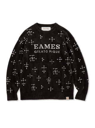 EAMES MENS Smoothie Jacquard Pullover Sweatshirt with iconic dot pattern and EAMES logo, made from recycled polyester; mid-century style.