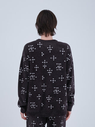 EAMES MENS Smoothie Jacquard Pullover features mid-century dot pattern in recycled materials, rear view of black sweatshirt.