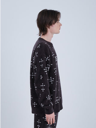 Side view of EAMES MENS Smoothie Jacquard Pullover Sweatshirt in black with mid-century dot pattern