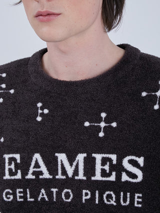 Close-up of EAMES MENS Smoothie Jacquard Pullover featuring mid-century dot pattern and EAMES branding.