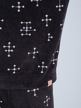 EAMES MENS Smoothie Jacquard Pullover Sweatshirt with mid-century dot pattern in recycled polyester material close-up.