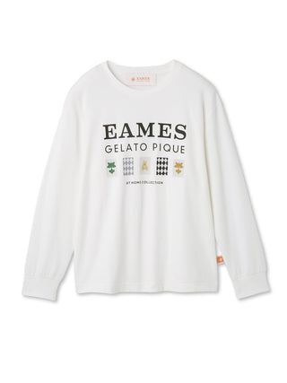EAMES House of Card Long Sleeve Shirt with graphic print, featuring original logo and mid-century design, on white fabric.