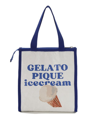 Whimsical lunch bag with pop-color logo and vanilla ice cream pattern, perfect for stylish and practical use, crafted in elegant off-white.