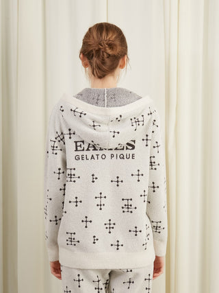Back view of EAMES Smoothie Women's Zip Up Hoodie featuring vintage dot pattern and plush fabric, ideal for cozy loungewear.