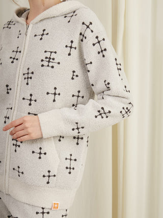 EAMES Smoothie Women's Zip Up Hoodie with dot pattern design, showcasing mid-century inspired cozy loungewear style.