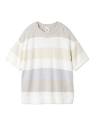 Smoothie Family Border Short-Sleeved Pullover in pastel stripes by Gelato Pique, cozy chic loungewear.