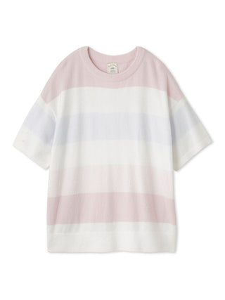 Smoothie Family Border Short-Sleeved Pullover in pastel stripes, cozy loungewear, chic style for comfort by Gelato Pique.