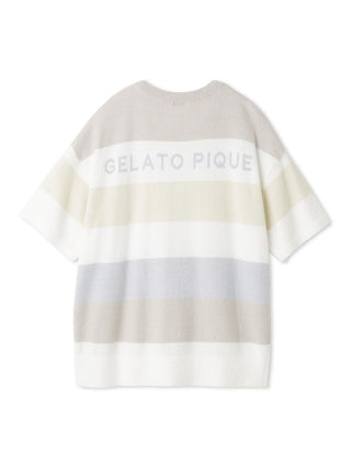 Smoothie Family Border Short-Sleeved Pullover in pastel stripes by Gelato Pique, soft loungewear top with cozy chic design.
