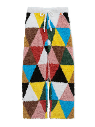 EAMES UNISEX fuzzy warm lounging pajamas pants with a vibrant geometric pattern on plush fabric.