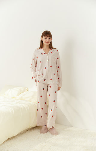 Strawberry  Loungewear Set Pants and Tops set in off-white, Women's Loungewear Pants and Tops set at Gelato Pique USA
