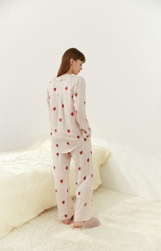 Strawberry  Loungewear Set Pants and Tops set in off-white, Women's Loungewear Pants and Tops set at Gelato Pique USA