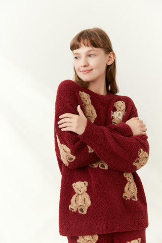 Baby Moco Bear Pattern Fuzzy Pullover