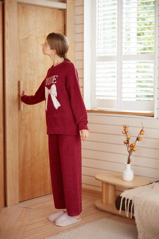 Ribbon Pullover Sweater & Long Pants Set