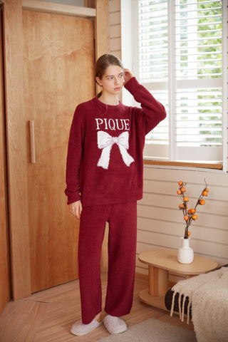 Ribbon Pullover Sweater & Long Pants Set