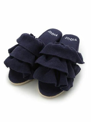 Navy blue Airy Moco Tiered House Slippers with plush tiers on the upper, offering cozy luxury and breathable comfort.