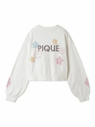 Airy Moco Flower Logo Jacquard Cropped Cardigan in Ivory, Comfy and Luxury Women's Loungewear Cardigan at Gelato Pique USA