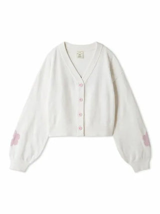 Airy Moco Flower Logo Jacquard Cropped Cardigan in Ivory, Comfy and Luxury Women's Loungewear Cardigan at Gelato Pique USA