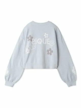 Airy Moco Flower Logo Jacquard Cropped Cardigan in Blue, Comfy and Luxury Women's Loungewear Cardigan at Gelato Pique USA