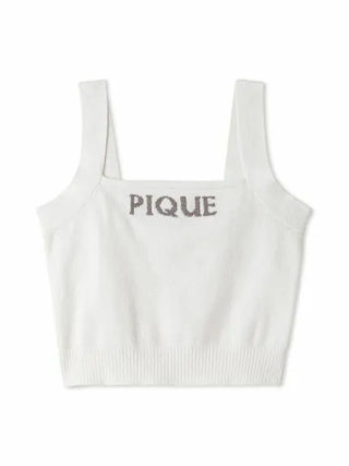 White cropped tank top with "PIQUE" logo, using soft Airy Moco fabric by Gelato Pique, ideal for stylish lounging.